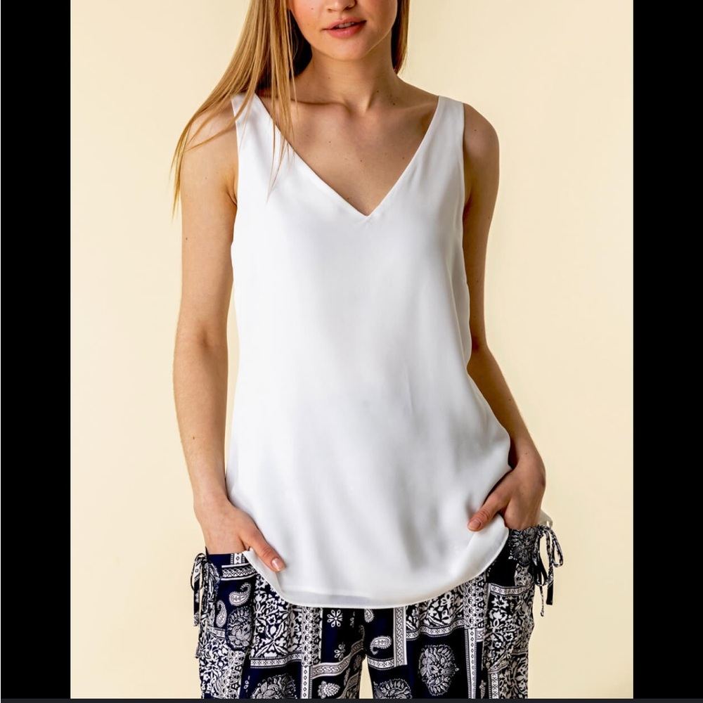 Nine West flowy tank blouse v neck shirt dressy top white xl